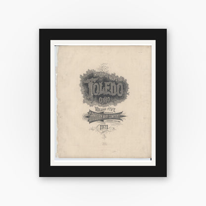 Old map wall art mockup — black gallery frame with white mat — Sanborn Fire Insurance Map from Toledo, Lucas County, Ohio (1921), Sheet #0001