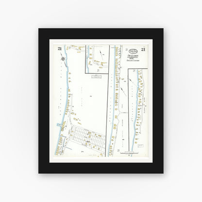 Old map wall art mockup — black gallery frame with white mat — Sanborn Fire Insurance Map from Salem, Salem County, New Jersey (1923), Sheet #0021