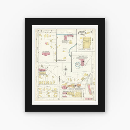 Old map wall art mockup — black gallery frame with white mat — Sanborn Fire Insurance Map from Crawfordsville, Montgomery County, Indiana (1913), Sheet #0004