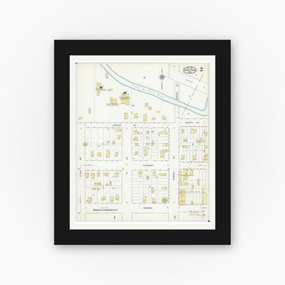 Old map wall art mockup — black gallery frame with white mat — Sanborn Fire Insurance Map from Appleton, Swift County, Minnesota (1915), Sheet #0002
