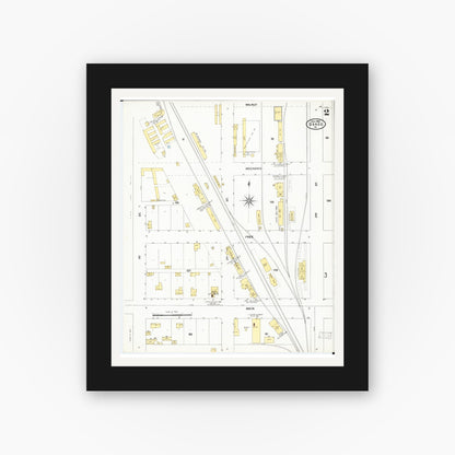 Old map wall art mockup — black gallery frame with white mat — Sanborn Fire Insurance Map from Osage, Mitchell County, Iowa (1905), Sheet #0002