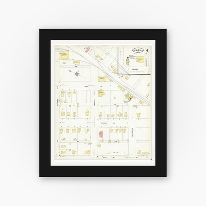 Old map wall art mockup — black gallery frame with white mat — Sanborn Fire Insurance Map from Wichita Falls, Wichita County, Texas (1908), Sheet #0004