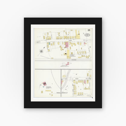 Old map wall art mockup — black gallery frame with white mat — Sanborn Fire Insurance Map from Plymouth, Luzerne County, Pennsylvania (1907), Sheet #0013