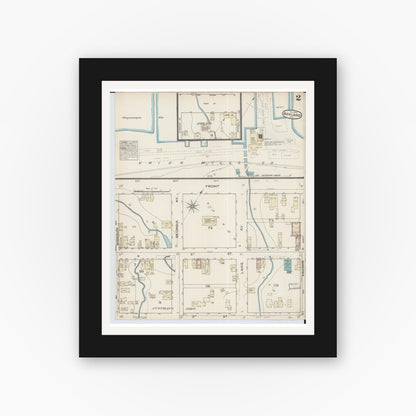 Old map wall art mockup — black gallery frame with white mat — Sanborn Fire Insurance Map from Ashland, Ashland County, Wisconsin (1884), Sheet #0002