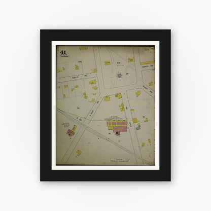 Old map wall art mockup — black gallery frame with white mat — Sanborn Fire Insurance Map from Akron, Summit County, Ohio (1892), Sheet #0041