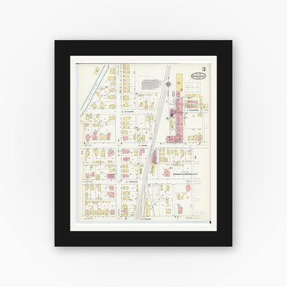 Old map wall art mockup — black gallery frame with white mat — Sanborn Fire Insurance Map from Miamisburg, Montgomery County, Ohio (1911), Sheet #0003