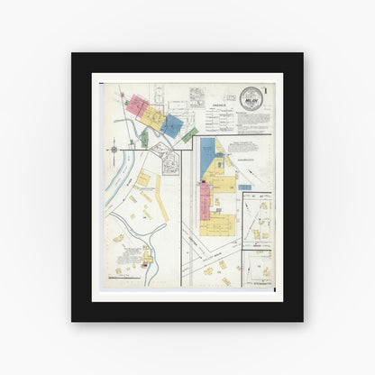 Old map wall art mockup — black gallery frame with white mat — Sanborn Fire Insurance Map from Milan, Washtenaw And Monroe Counties, Michigan (1916) - Complete Map Set