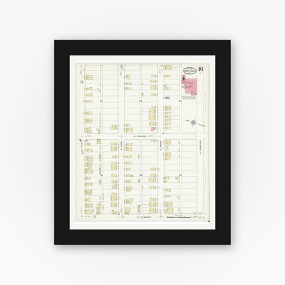 Old map wall art mockup — black gallery frame with white mat — Sanborn Fire Insurance Map from Nanticoke, Luzerne County, Pennsylvania (1912), Sheet #0016
