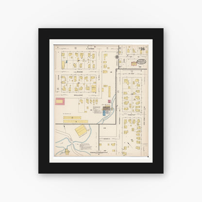 Old map wall art mockup — black gallery frame with white mat — Sanborn Fire Insurance Map from Dowagiac, Cass County, Michigan (1922), Sheet #0016