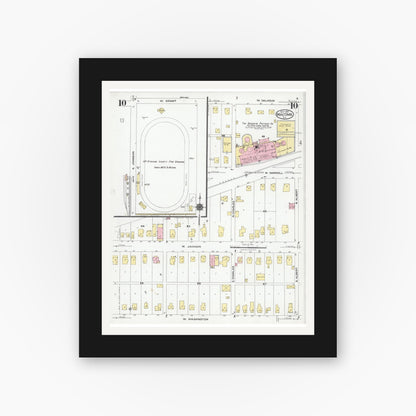 Old map wall art mockup — black gallery frame with white mat — Sanborn Fire Insurance Map from Macomb, Mcdonough County, Illinois (1924), Sheet #0010