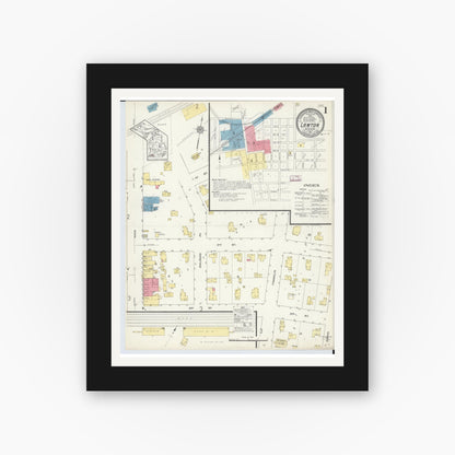 Old map wall art mockup — black gallery frame with white mat — Sanborn Fire Insurance Map from Lawton, Van Buren County, Michigan (1913), Sheet #0001