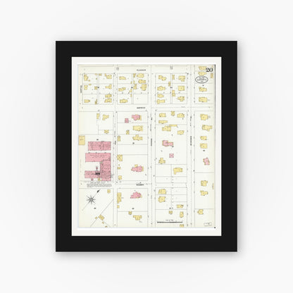 Old map wall art mockup — black gallery frame with white mat — Sanborn Fire Insurance Map from La Porte, La Porte County, Indiana (1907), Sheet #0020