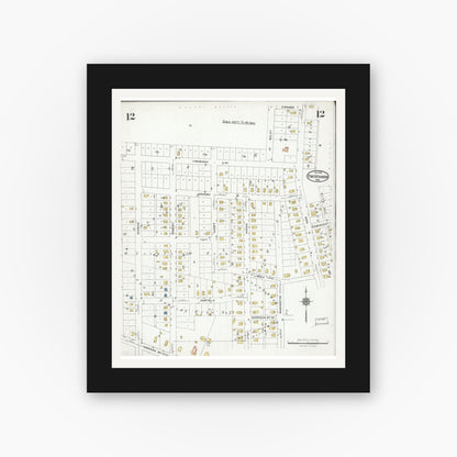 Old map wall art mockup — black gallery frame with white mat — Sanborn Fire Insurance Map from Fort Atkinson, Jefferson County, Wisconsin (1924), Sheet #0012