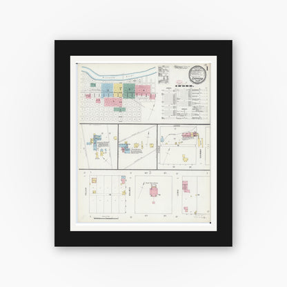 Old map wall art mockup — black gallery frame with white mat — Sanborn Fire Insurance Map from Shakopee, Scott County, Minnesota (1895) - Complete Map Set