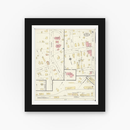 Old map wall art mockup — black gallery frame with white mat — Sanborn Fire Insurance Map from Sun Prairie, Dane County, Wisconsin (1912), Sheet #0003