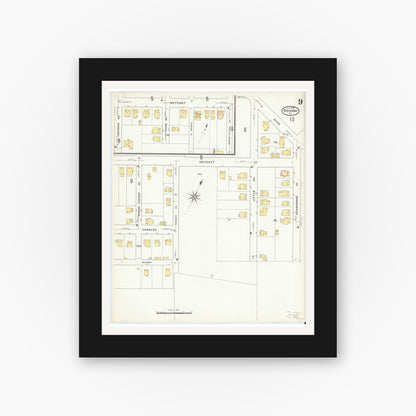 Old map wall art mockup — black gallery frame with white mat — Sanborn Fire Insurance Map from Ridgway, Elk County, Pennsylvania (1909), Sheet #0009