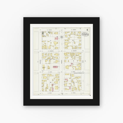 Old map wall art mockup — black gallery frame with white mat — Sanborn Fire Insurance Map from Wilmington, New Hanover County, North Carolina (1898), Sheet #0004