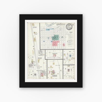 Old map wall art mockup — black gallery frame with white mat — Sanborn Fire Insurance Map from Belle Plaine, Scott County, Minnesota (1900), Sheet #0001