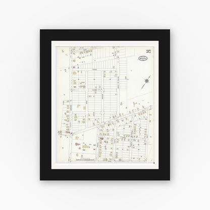 Old map wall art mockup — black gallery frame with white mat — Sanborn Fire Insurance Map from Warren, Warren County, Pennsylvania (1912), Sheet #0037