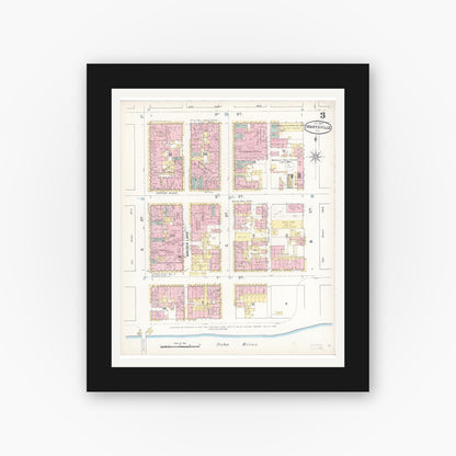 Old map wall art mockup — black gallery frame with white mat — Sanborn Fire Insurance Map from Marysville, Yuba County, California (1890), Sheet #0003