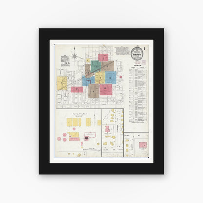 Old map wall art mockup — black gallery frame with white mat — Sanborn Fire Insurance Map from Kewanee, Henry County, Illinois (1905) - Complete Map Set