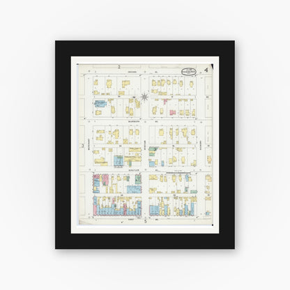 Old map wall art mockup — black gallery frame with white mat — Sanborn Fire Insurance Map from Kankakee, Kankakee County, Illinois (1896), Sheet #0004