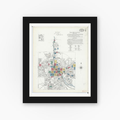 Old map wall art mockup — black gallery frame with white mat — Sanborn Fire Insurance Map from Jackson, Jackson County, Michigan (1899) - Complete Map Set