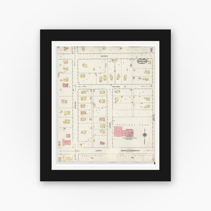 Old map wall art mockup — black gallery frame with white mat — Sanborn Fire Insurance Map from Goodland, Newton County, Indiana (1933), Sheet #0002