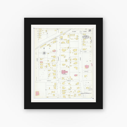 Old map wall art mockup — black gallery frame with white mat — Sanborn Fire Insurance Map from Independence, Jackson County, Missouri (1907), Sheet #0013