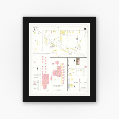 Old map wall art mockup — black gallery frame with white mat — Sanborn Fire Insurance Map from Redfield, Dallas County, Iowa (1933), Sheet #0002