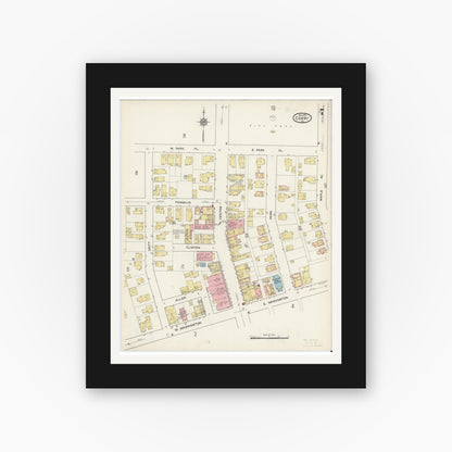 Old map wall art mockup — black gallery frame with white mat — Sanborn Fire Insurance Map from Corry, Erie County, Pennsylvania (1915), Sheet #0007