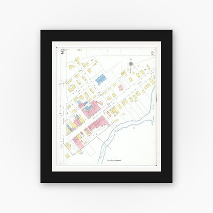 Old map wall art mockup — black gallery frame with white mat — Sanborn Fire Insurance Map from Pemberville, Wood County, Ohio (1948), Sheet #0002