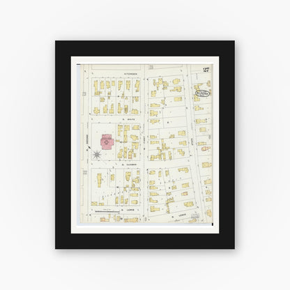 Old map wall art mockup — black gallery frame with white mat — Sanborn Fire Insurance Map from Alpena, Alpena County, Michigan (1895), Sheet #0027