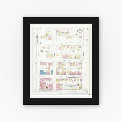 Old map wall art mockup — black gallery frame with white mat — Sanborn Fire Insurance Map from Alton, Madison County, Illinois (1909), Sheet #0008