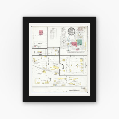 Old map wall art mockup — black gallery frame with white mat — Sanborn Fire Insurance Map from Belmond, Wright County, Iowa (1900) â€” Complete Set