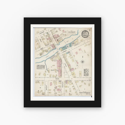 Old map wall art mockup — black gallery frame with white mat — Sanborn Fire Insurance Map from Chagrin Falls, Cuyahoga County, Ohio (1884) - Complete Map Set