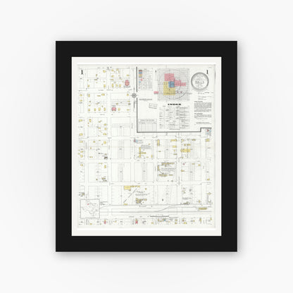 Old map wall art mockup — black gallery frame with white mat — Sanborn Fire Insurance Map from Ralls, Crosby County, Texas (1934) - Complete Map Set
