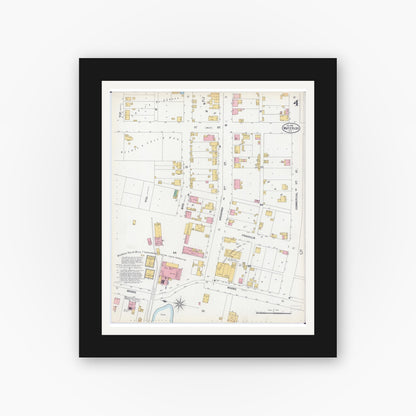 Old map wall art mockup — black gallery frame with white mat — Sanborn Fire Insurance Map from Waterloo, Monroe County, Illinois (1899), Sheet #0004