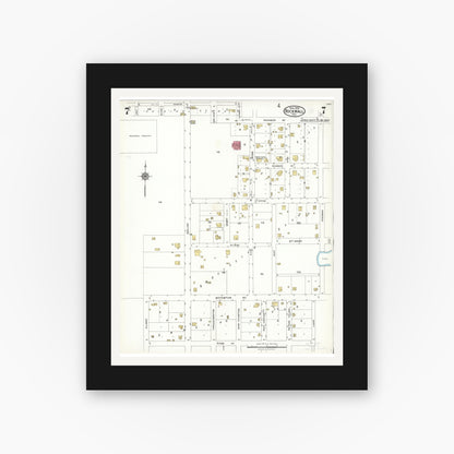 Old map wall art mockup — black gallery frame with white mat — Sanborn Fire Insurance Map from Rockwall, Rockwall County, Texas (1923), Sheet #0007