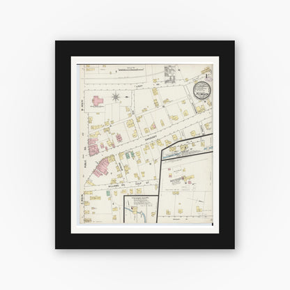 Old map wall art mockup — black gallery frame with white mat — Sanborn Fire Insurance Map from Plymouth, Huron And Richland Counties, Ohio (1887), Sheet #0001