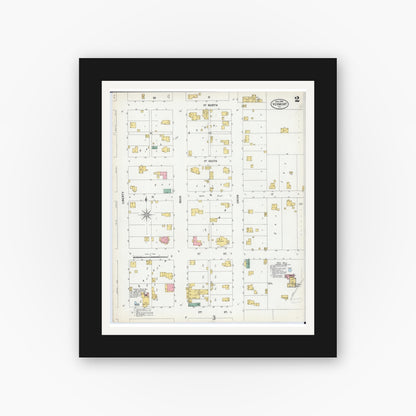 Old map wall art mockup — black gallery frame with white mat — Sanborn Fire Insurance Map from Vermont, Fulton County, Illinois (1900), Sheet #0002