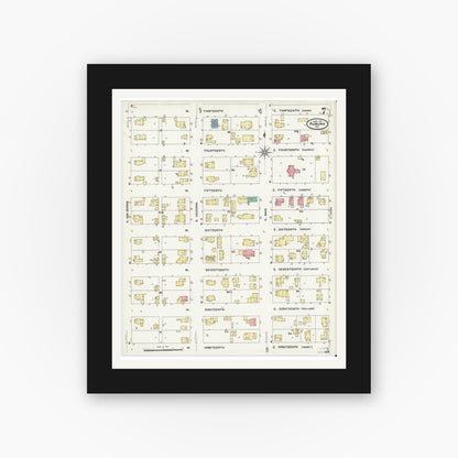 Old map wall art mockup — black gallery frame with white mat — Sanborn Fire Insurance Map from Auburn, De Kalb County, Indiana (1907), Sheet #0007