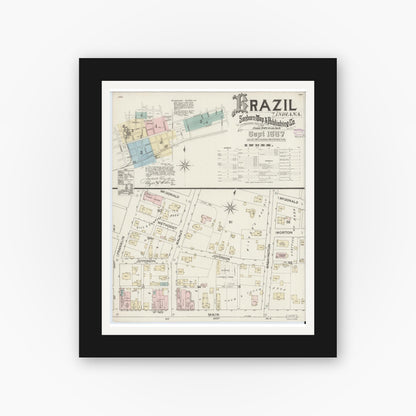 Old map wall art mockup — black gallery frame with white mat — Sanborn Fire Insurance Map from Brazil, Clay County, Indiana (1887) - Complete Map Set