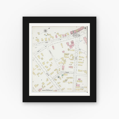 Old map wall art mockup — black gallery frame with white mat — Sanborn Fire Insurance Map from East Hampton, Hampshire County, Massachusetts (1889), Sheet #0003