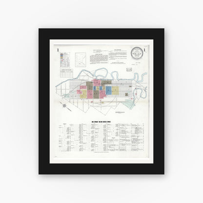 Old map wall art mockup — black gallery frame with white mat — Sanborn Fire Insurance Map from New Ulm, Brown County, Minnesota (1935) - Complete Map Set