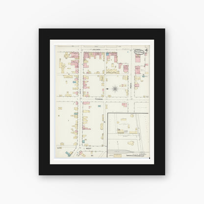 Old map wall art mockup — black gallery frame with white mat — Sanborn Fire Insurance Map from Bedford, Bedford County, Pennsylvania (1891), Sheet #0004