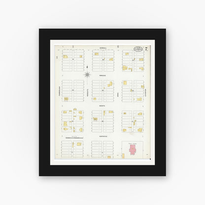 Old map wall art mockup — black gallery frame with white mat — Sanborn Fire Insurance Map from Vernon, Wilbarger County, Texas (1902), Sheet #0007