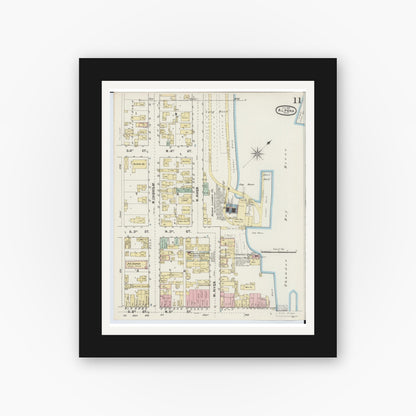Old map wall art mockup — black gallery frame with white mat — Sanborn Fire Insurance Map from Alpena, Alpena County, Michigan (1890), Sheet #0011