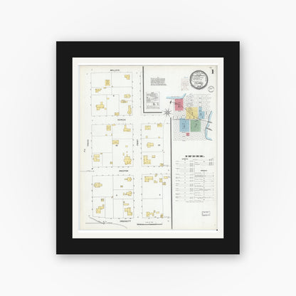 Old map wall art mockup — black gallery frame with white mat — Sanborn Fire Insurance Map from Columbus, Colorado County, Texas (1900) - Complete Map Set