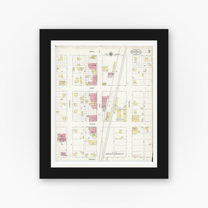 Old map wall art mockup — black gallery frame with white mat — Sanborn Fire Insurance Map from Dodge Center, Dodge County, Minnesota (1910), Sheet #0003